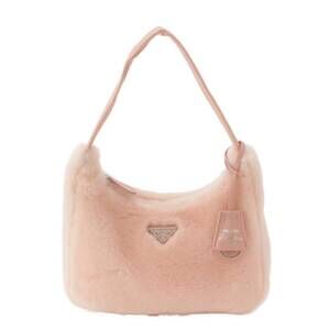 Prada Mouton Triangle Logo One Shoulder Hobo Bag Handbag Pink